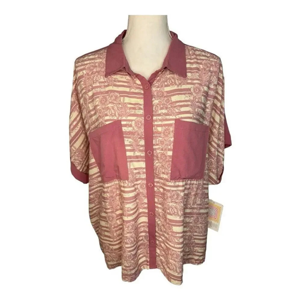 NEW LuLaRoe Amy Medium Pink Floral Lightweight Button Front Dolman Top NWT